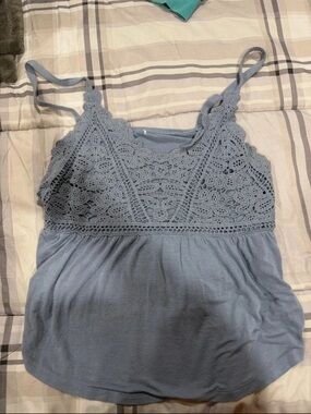 Lace-Trim Spaghetti Strap Tank Top - Dusty Blue